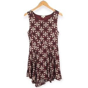 Umgee Burgundy Ivory Geometric Sleeveless‎ Mini Skater Dress Size S Fairy Grunge